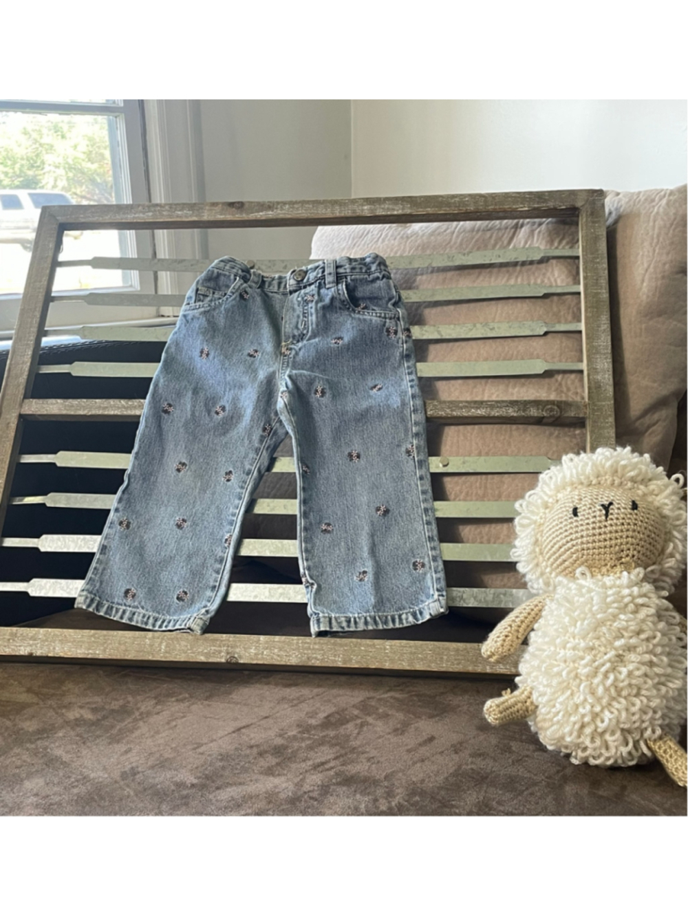 VTG Carter's Baby Girl 18 Months Embroidered Flower Denim Jeans Y2K Style